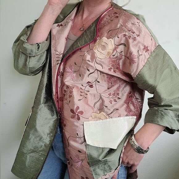 Hand Crafted Sage and Blush Grandmacore boho Blouse/ Jacket - Picture 3 of 12